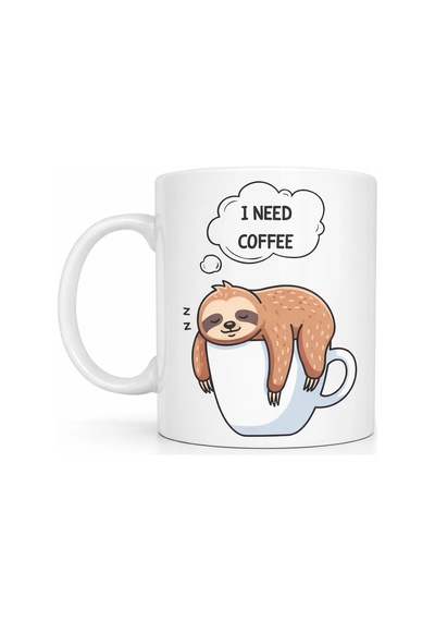 I Need Coffee Yazılı Tembel Hayvan Tasarımlı Kupa Model 236 Komik Seramik Kahve Kupası Çok Renkli