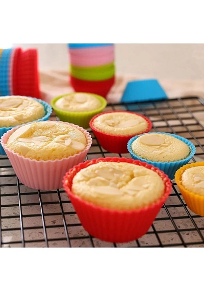 12'li Yıkanabilir Mini Muffin Pişirme Kalıbı, Silikon Ribanalı Kek, Cupcake, Hamur Işi Renkli Kap Si Diğer