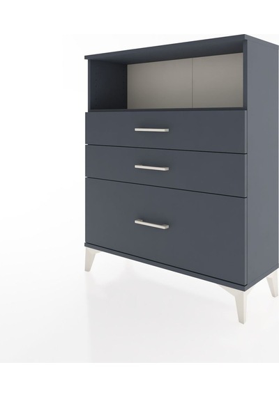 Arges Şifonyer Tek Raflı 3 Çekmeceli 88x30x106 Antrasit-antrasit Antrasit