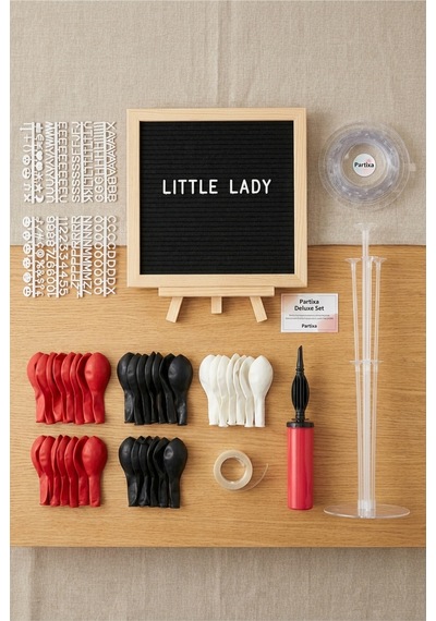 Uğur Böceği Temalı Doğum Günü Süsleme Deluxe Set Siyah Keçe Yazı Panosu Standlı Balon Zincirli 7li Şeffaf Balon Standlı Set Çocuk