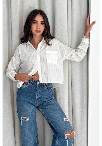 Noa & Noa Kadın Beyaz Çizgili Yarı Transparan Gömlek Hafif & Şehirli Stil Beyaz