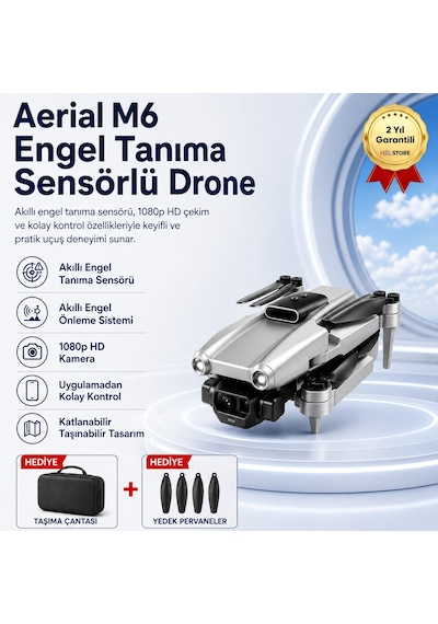Aerial M6 Engel Tanıma Sensörlü,4k Hd Özellikli Katlanabilir Drone-1612