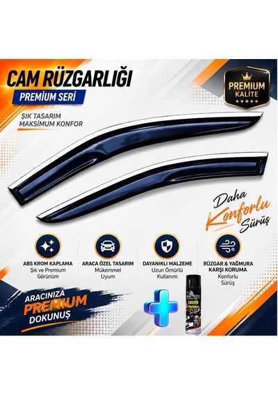Fiat Palio Van Krom Cam Rüzgarlığı Nikelajlı Abs Krom Mügen Ön İki Cam Rüzgarlığı Tüm Kasalar 2 Parça + Ebrayn 500 Ml Lastik Parlatıcı
