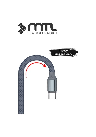60w Pd Type-c To Type-c Silikon Hızlı Şarj Ve Data Kablosu 1 Metre Gri Mt2114