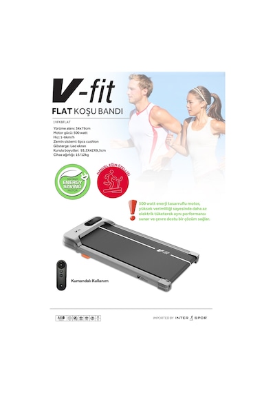 VFİT V-Fit Flat Koşu Bandı 34 x 79 CM Minimal Yürüyüş Bandı Uzaktan Kumandalı & Eğimli