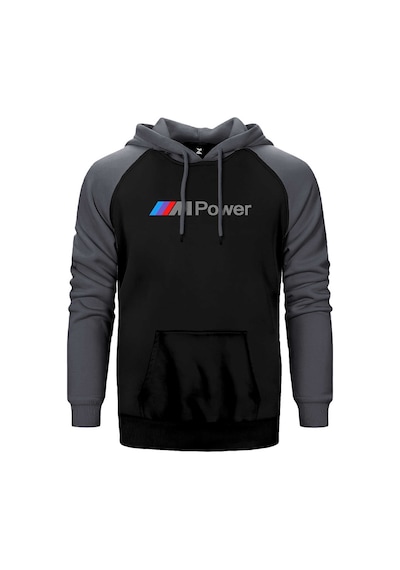 Bmw M Power Text Gri Renk Reglan Kol Kapşonlu Sweatshirt Gri