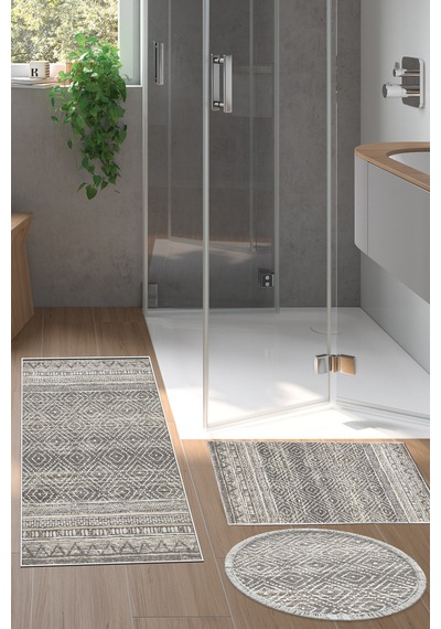 Dekoreko Kaymaz Taban Djt 3 Lü Banyo Paspas Takımı Trend Karışık Iskandinav F5087 gri