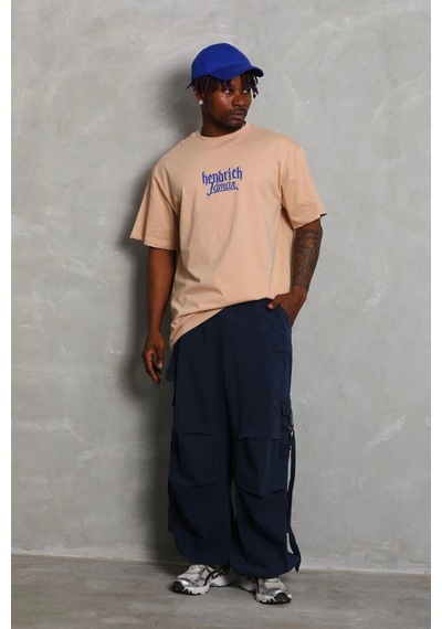 Barlashive Erkek Baskılı Tişört Kısa Kol Bisiklet Yaka Oversize T-shirt - Bej Çok Renkli