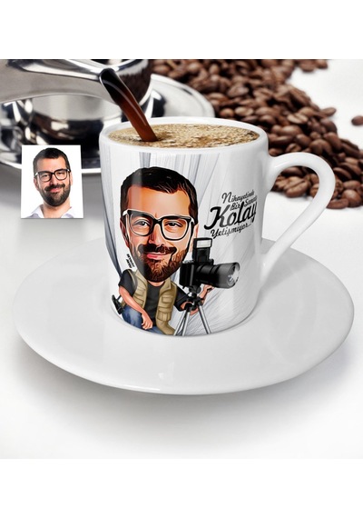 Kişiye Özel Bay Fotoğraf Sanatçısı Karikatür Türk Kahvesi Fincanı