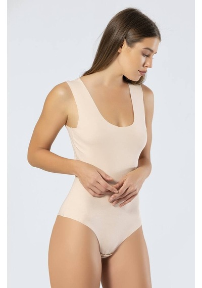 Türen Kadın Lazer Kesim Askılı Pamuklu Çıtçıtlı Body Ten Rengi Xl