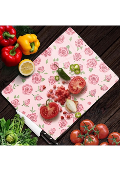 Decovetro Cam Kesme Tahtası Ve Sunumluk Love Serisi Gül Desenli 20 X 30 Cm Diğer