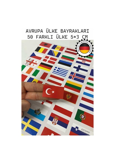 Avrupa Ülkeleri Bayrak Sticker Seti 50 Adet 5x3 Cm Araç Laptop Valiz Kask Defter Kaliteli Etiket Renkli