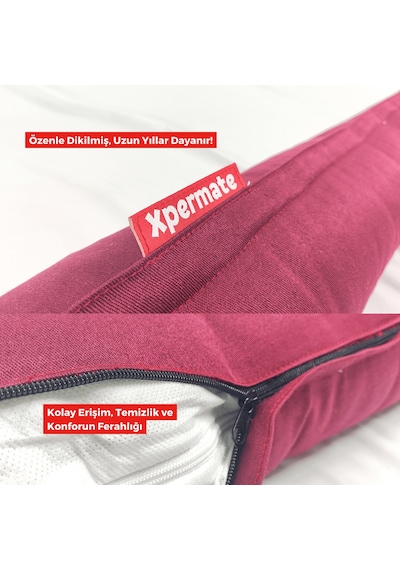 Xpermate Fermuarlı Cırt Cırtlı Seyahat Boyun Yastığı 110 CM Bordo