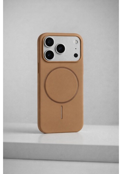 Apple iPhone 17 Pro Uyumlu İçi Kadife Magsafe Wireless Şarz Özellikli Camel Renkli Telefon Kılıfı Resimdeki