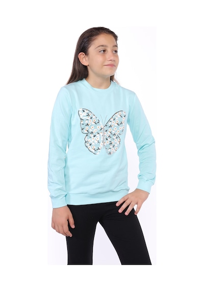 Toontoy Kız Çocuk Kelebek İşlemeli Sweatshirt Mint Yeşili Mint