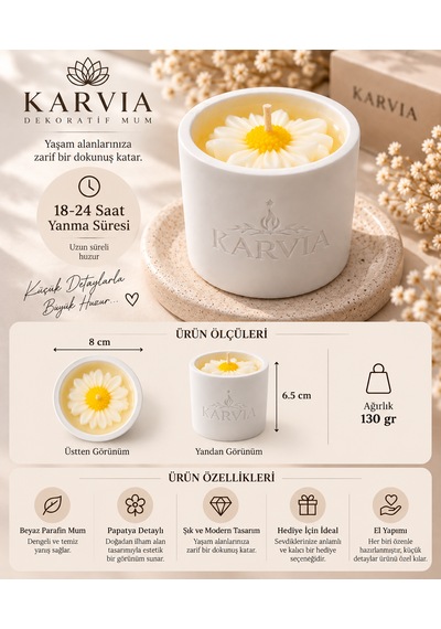 Karvia Desenli Kokulu Beton Mum- El Yapımı 001 - Beyaz