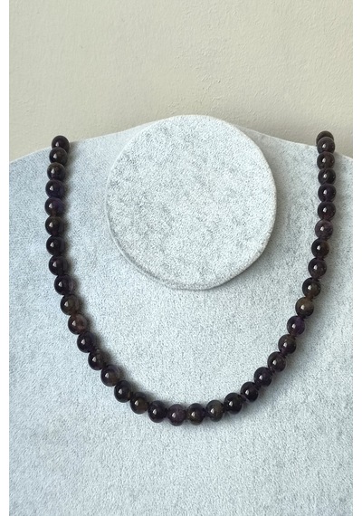 8 Mm Ametist Doğaltaş Kolye 04 - Mor