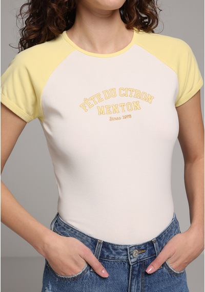 Colin's Colins Slim Fit Yuvarlak Yaka Baskılı Kadın Ekru Kısa Kol Tişört Cl1077787 Q1.v2 Ecr