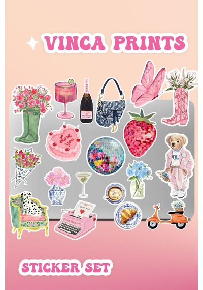 Vinca Pembe Etiket Macbook Notebook Tablet Telefon Ajanda Laptop Defter Sticker Seti Diğer