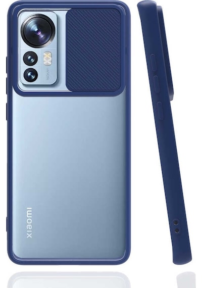 Kilifone - Xiaomi Uyumlu Mi 12 - Kılıf Slayt Sürgülü Arkası Buzlu Lensi Kapak - Lacivert