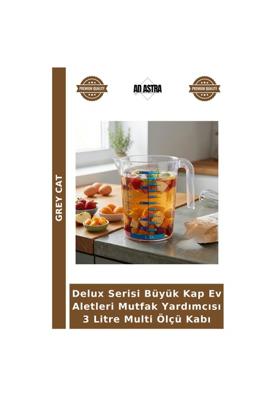 Delux Serisi Büyük Kap Ev Aletleri Mutfak Yardımcısı 3 Litre Multi Ölçü Kabı Çok Renkli