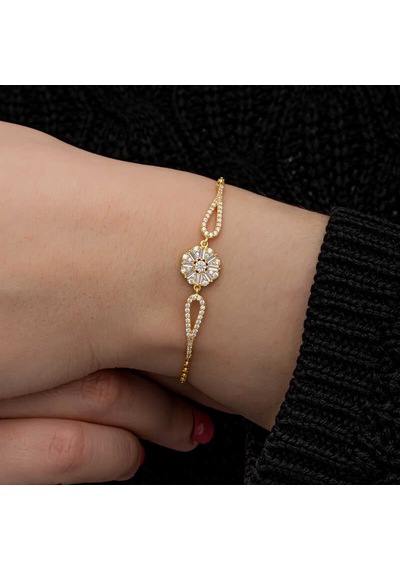 Kenpazar 925 Ayar Gümüş Gold Baget Taşlı Kadın Bileklik Gümüş