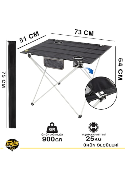 Funky Chaırs Ultralight Katlanır Kamp Masası - Siyah 900 Gr