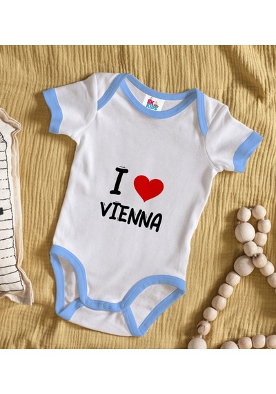 Bk Kids I Love Vienna Tasarımlı Mavi Bebek Body Zıbın - Model 1 0-3 Ay