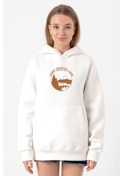 Friday The 13th Camp Crystal Lake Beyaz Kadın 3ip Kapşonlu Sweatshirt Beyaz