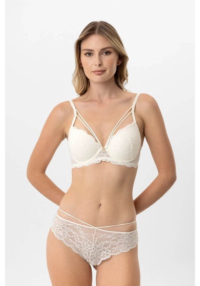 Pierre Cardin Soft Push Up Kaplı Dantelli Sütyen Takım Ekru