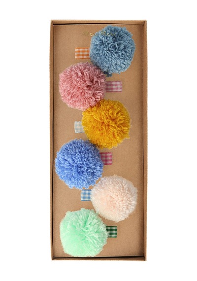 Meri Meri - Big Pom Pom Hair Clips - Ponponlu Büyük Tokalar Çok Renkli