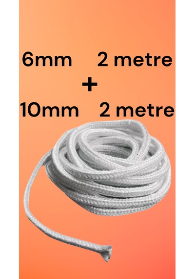 Cam Elyaf/ Fiberglass/ Isıya Dayanıklı Fitil 2+2 Metre 6mm+10mm Soba-şomine Fitili