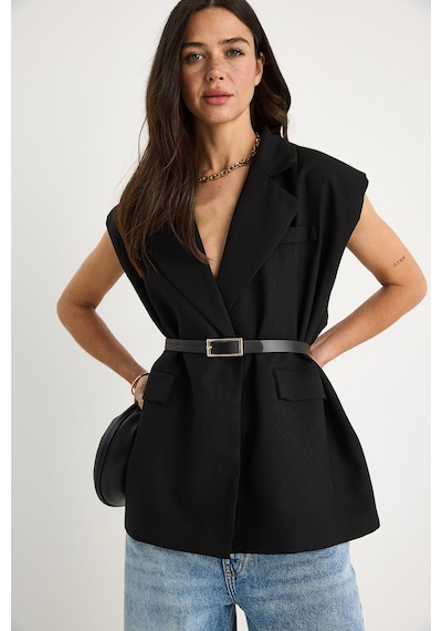 Shade Kadın Cep Detaylı Kemerli Vatkalı Oversize Astarlı Blazer Yelek 11143 60281003 - Siyah Shade Kadın Cep Detaylı Kemerli Vatkalı Oversize Astarlı Blazer Yelek 11143 60281003 - Siyah