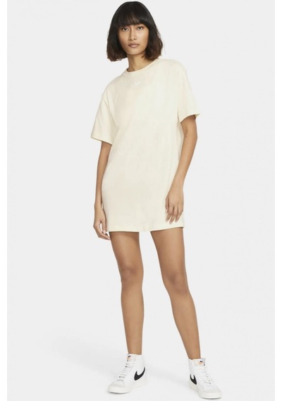 Nike Sportswear Organic Cotton Short Sleve Dress Nakış Swooslu Elbise Krem