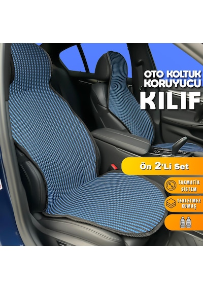 Peugeot 307 Uyumlu Koltuk Kılıfı Minder Çizgili Siyah Mavi 2+1 Ön Arka Set