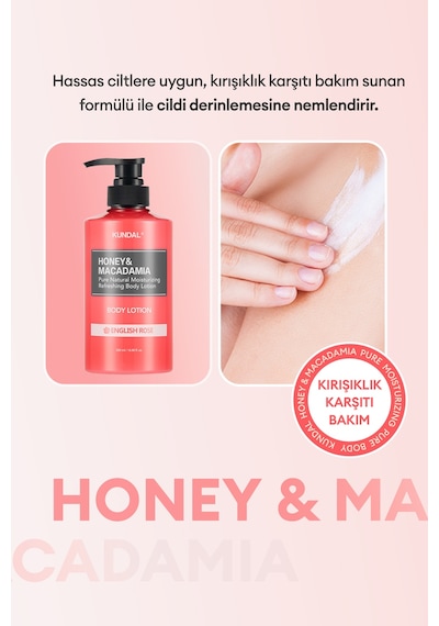 Nemlendirici Ve Besleyici Vücut Losyonu Kundal Honey & Macadamia Pure Body Lotion 500ml English Rose