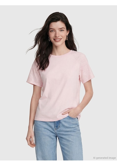 Lcw Comfort Pembe Nakışlı %100 Pamuklu Kadın Tişört