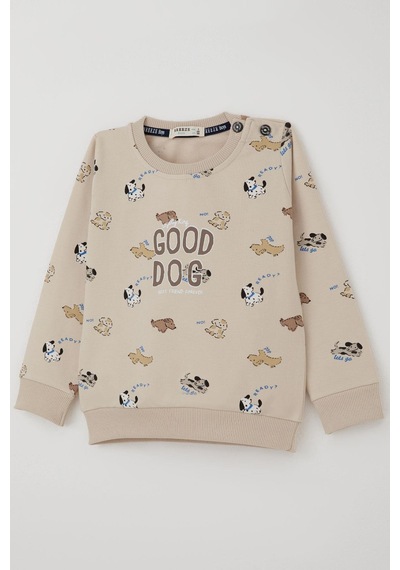 Breeze Erkek Bebek Eşofman Takım Sevimli Köpekçikler Desenli 9 Ay-3 Yaş, Bej Bej