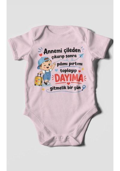 Morivokids Anneye Ve Dayıya Özel Kısa Kollu Bebek Body %100 Pamuk Zbn153-kk Bebe Pembe