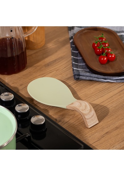 Porsima Pbt-718 Bambu Saplı Silikon Kirli Kepçe Kaşıklık Altlığı Kepçe Ve Kaşık Nihalesi Yeşil