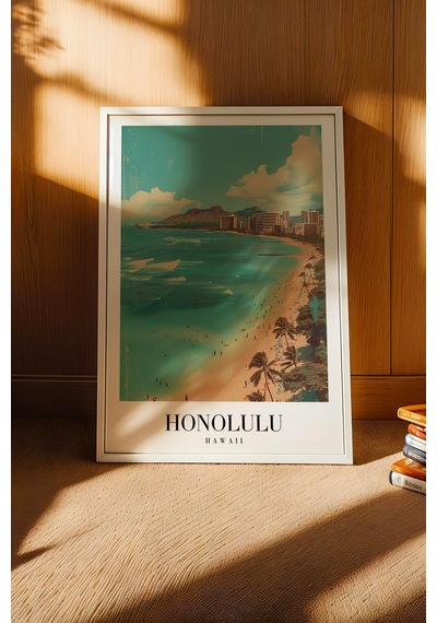 Honolulu Hawaii Vintage Seyahat Posteri Çerçeveli Tablo - Premium Tropikal Sahil Elit Duvar Dekoru Beyaz Honolulu Hawaii Vintage Seyahat Posteri Çerçeveli Tablo - Premium Tropikal Sahil Elit Duvar Dekoru Beyaz