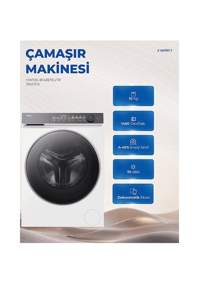Haier HW100-B14367EUTR 10 KG 1400 Devir Wi-fi Bağlantılı Çamaşır Makinesi Beyaz