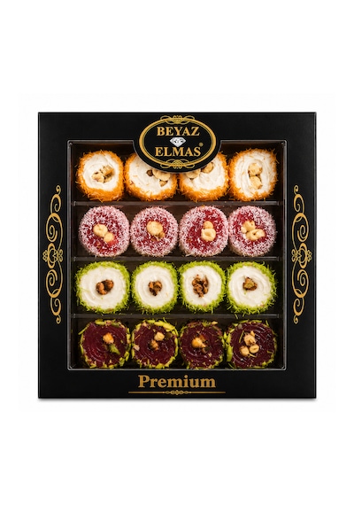 Beyaz Elmas Premium Lokum Fitil 350 Gr - Karışık Kuruyemişli Türk Lokumu - Fıstıklı Fındıklı Hediyelik Lokum