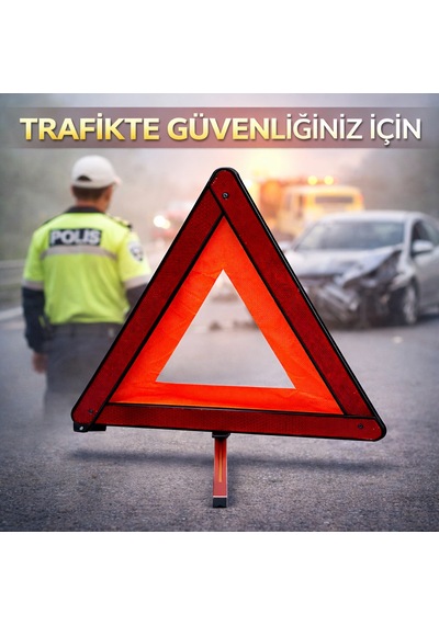 Mega Oto Market Metal Ayaklı Floresan Kumaşlı Üçgen Reflektör- Plastik Kutulu Katlanabilir