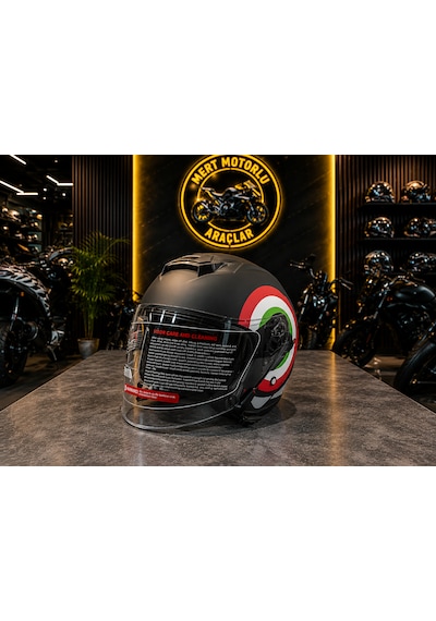 Jk526 X1 İtaly Siyah Güneş Vizörlü Yarım Kask Sıyah