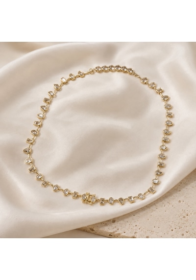 Oval, Damla Ve Baget Form Şeffaf Taşlı Kadın Kolye 40 45 Cm 14k Renkli