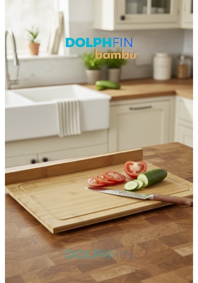 Kesme Tahtası Bambu Kesim Panosu Kenar Korumalı L Boy Ekru