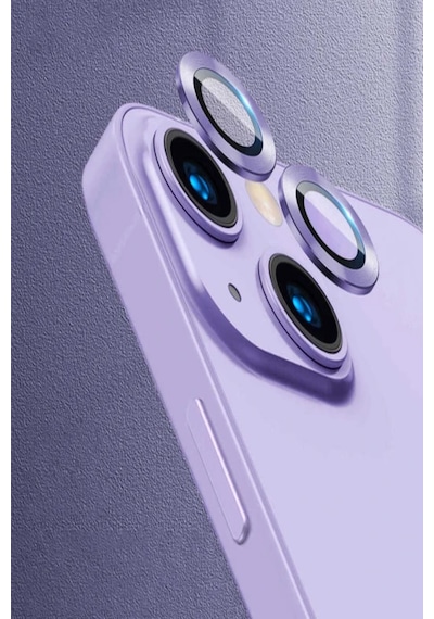 Apple Uyumlu iPhone 13 Alüminyum Alaşım Temperli Cam Kamera Lens Koruyucu - Lila