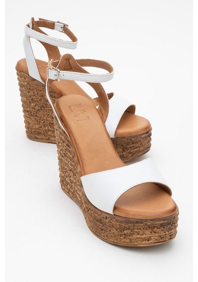 Luvishoes Luvi Shoes Elsıe Beyaz Cilt Hakiki Deri Kadın Dolgu Topuklu Sandalet Beyaz