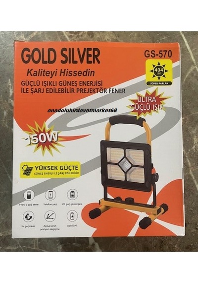 Gs-570 Sanayi Tipi Solar Projektör Çakarlı Kamp Lamba Güçlü Işık 150w Kristal Led Siyah Sarı